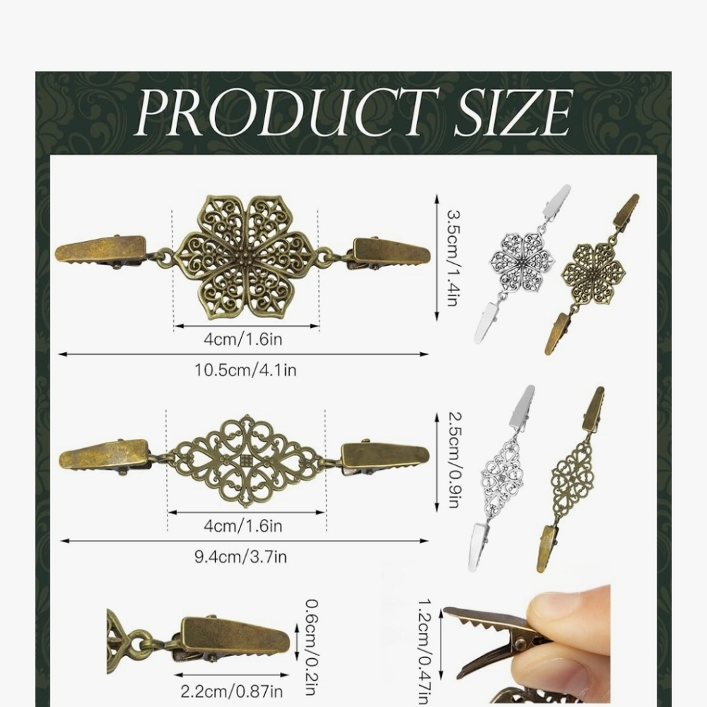 Cinch Clips Clothing Silver Tone, Brushed Gold Tone Floral 4 Pcs